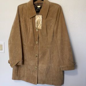 NWT GENUINE SUEDE LEATHER DENNIS BASSO WASHABLE LG JACKET CAR COAT CAMEL LINED